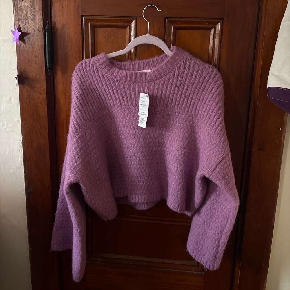 All in Favor Dusty Lavender Cropped Crewneck Sweater